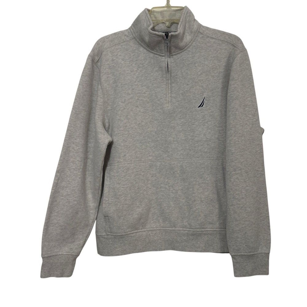 Nautica Men's Heather Gray Quarter Zip Fleece Pullover Sweatshirt Size Medium